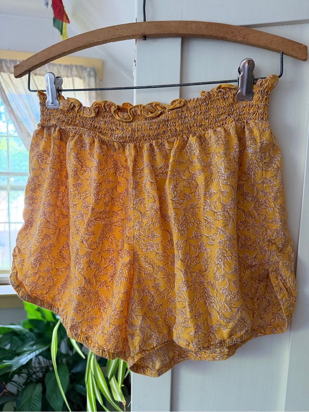 Old Navy Yellow Floral Smocked Waist Shorts